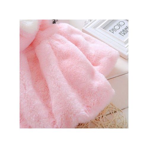 Fashion Female Baby Cartoon Rabbit Ears Shape Hooded Imitation Rabbit Fur Shawl Coat, Kid Size:80cm(Pink)
