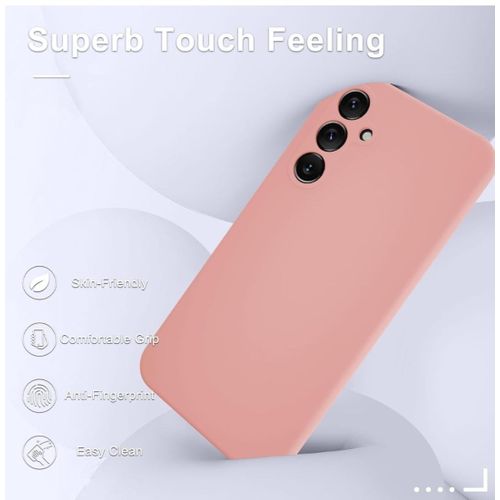 Samsung Galaxy A15 5G Luxury Soft Rubber Liquid Silicone Skin Touch Feel Cover Case With Screen Protector Pink