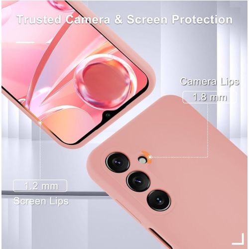 Samsung Galaxy A15 5G Luxury Soft Rubber Liquid Silicone Skin Touch Feel Cover Case With Screen Protector Pink