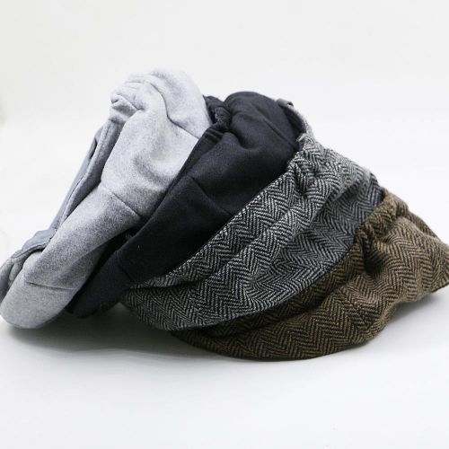 Autumn And Winter Warm Woolen Octagonal Hat Large Size Newsboy Hat Beret Large Head Circumference Peaked Cap Outdoor Men And Women Painter Hat Black And Dark Coffee Small Herringbone Pattern M(56-58CM) NO5115