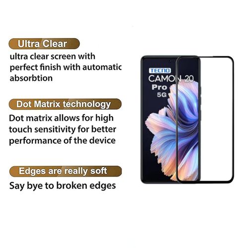 Tecno Camon 19 20 P Pro Premier 5G Screen Protector Edge To Edge Coverage With HD Clearance Premium Tempered Glass, Full Adhesives Glass-Black