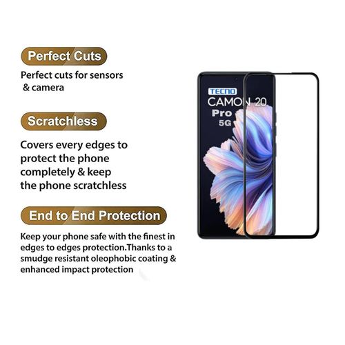 Tecno Camon 19 20 P Pro Premier 5G Screen Protector Edge To Edge Coverage With HD Clearance Premium Tempered Glass, Full Adhesives Glass-Black
