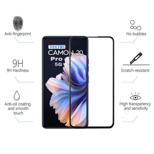 Tecno Camon 19 20 P Pro Premier 5G Screen Protector Edge To Edge Coverage With HD Clearance Premium Tempered Glass, Full Adhesives Glass-Black