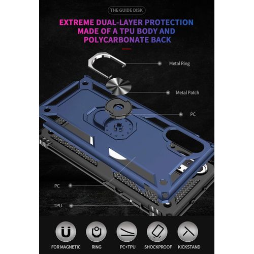 Samsung Galaxy Note 10, Note 10 Plus, Note 20, Note 20 Plus Ultra Case,  With Military-Grade Metal Ring Holder Stand Drop Tested Shockproof Cover Case -Blue