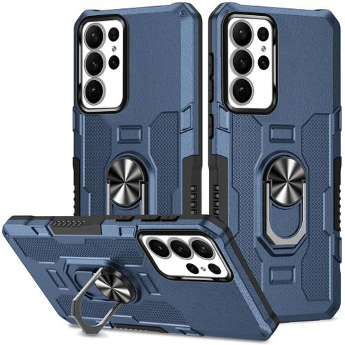 Samsung Galaxy Note 10, Note 10 Plus, Note 20, Note 20 Plus Ultra Case,  With Military-Grade Metal Ring Holder Stand Drop Tested Shockproof Cover Case -Blue