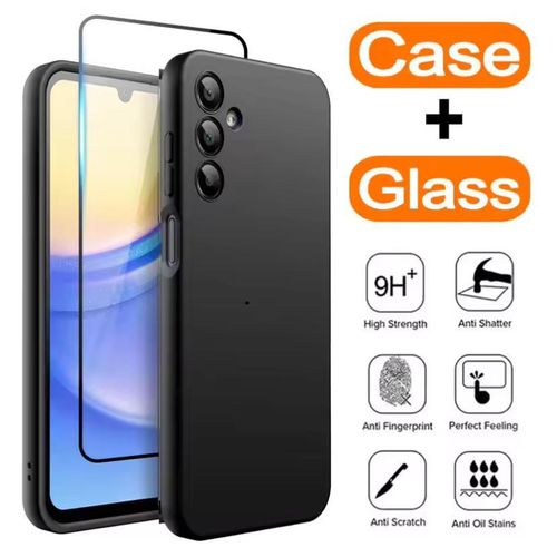 Samsung Galaxy A25 4G / 5G Silicone Case Plus Free Screen Protector Glass Soft Touch Feel Black