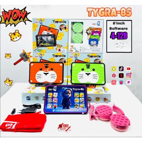 Bebe Tygra-8s Kids Educational Tablet 4GB RAM 128GB ROM 5000mAH Single Sim Plus Free Headphones -Orange