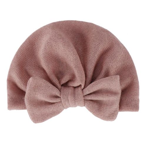 Newborn Infant Turban Hat Solid Removeable Bowknot Baby Cap Soft Knit Beanie New,Dark Pink NO5114