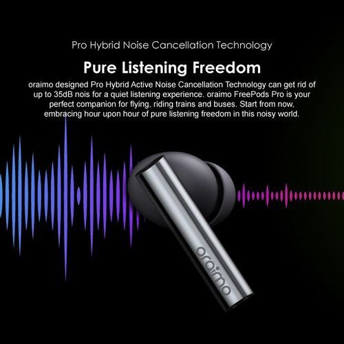 Oraimo FreePods Pro ANC Active Noise Cancellation Super Bass Wireless Earbuds - Black