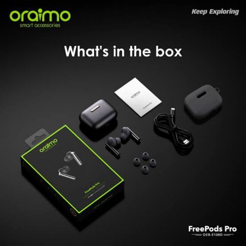 Oraimo FreePods Pro ANC Active Noise Cancellation Super Bass Wireless Earbuds - Black