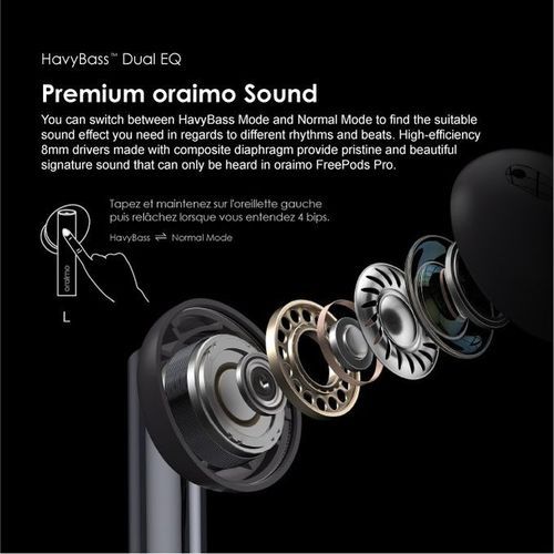Oraimo FreePods Pro ANC Active Noise Cancellation Super Bass Wireless Earbuds - Black