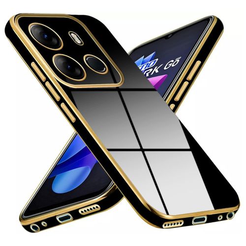 Tecno Pop 8, 7, 6, 5, 2F Pro Back Cover Case Gold Plated Frame  Glossy Backside -Black