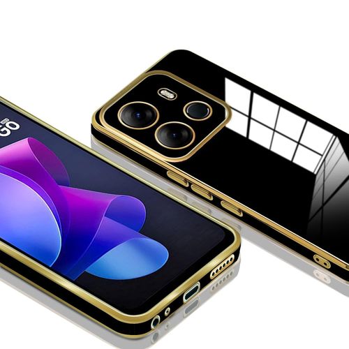 Tecno Pop 8, 7, 6, 5, 2F Pro Back Cover Case Gold Plated Frame  Glossy Backside -Black
