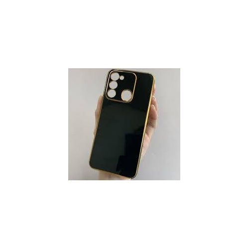 Tecno Pop 8, 7, 6, 5, 2F Pro Back Cover Case Gold Plated Frame  Glossy Backside -Black