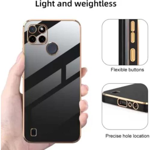 Tecno Pop 8, 7, 6, 5, 2F Pro Back Cover Case Gold Plated Frame  Glossy Backside -Black