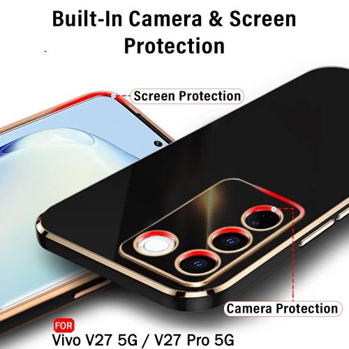 Tecno Pop 8, 7, 6, 5, 2F Pro Back Cover Case Gold Plated Frame  Glossy Backside -Black