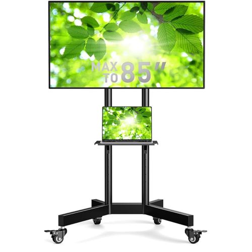 Rolling TV Stand for 32-85 Inch Screens up to 132 lbs, Height Adjustable Mobile TV Stand for LCD OLED 4K Flat/Curved Panels, TV Cart Outdoor TV Stand with Lockable Wheels -Black