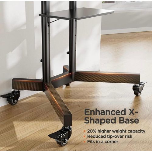 Rolling TV Stand for 32-85 Inch Screens up to 132 lbs, Height Adjustable Mobile TV Stand for LCD OLED 4K Flat/Curved Panels, TV Cart Outdoor TV Stand with Lockable Wheels -Black