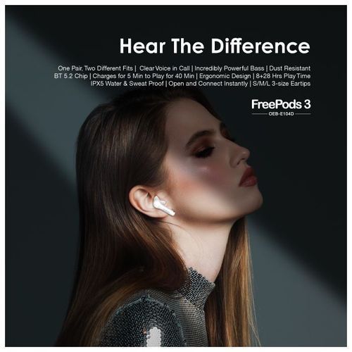 Oraimo FreePods 3 True Wireless Bass Earbuds BT V5.2  - White