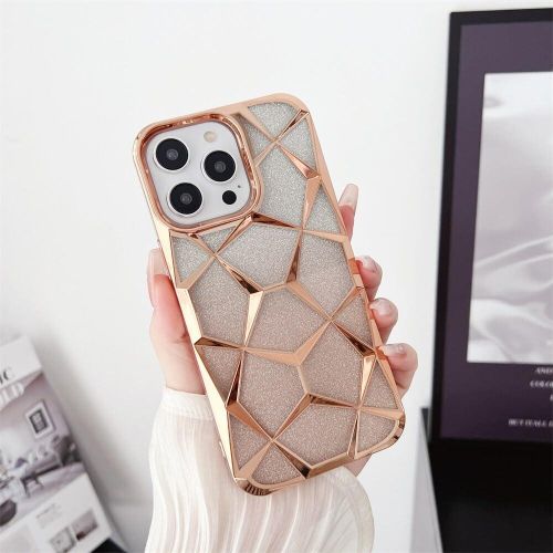 Apple IPhone 15 14 13 12 11 Pro Max Case (Transparent With Glitter Paper  Electroplated Cover For Women Girl Soft Bling Sparkling Cases-Gold