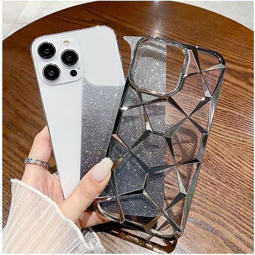 Apple IPhone 15 14 13 12 11 Pro Max Case (Transparent With Glitter Paper  Electroplated Cover For Women Girl Soft Bling Sparkling Cases-Gold