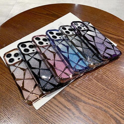 Apple IPhone 15 14 13 12 11 Pro Max Case (Transparent With Glitter Paper  Electroplated Cover For Women Girl Soft Bling Sparkling Cases-Gold