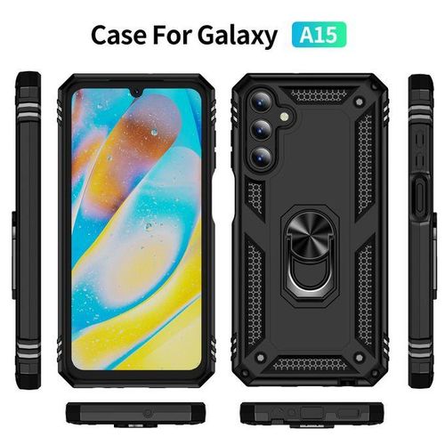 Samsung Galaxy A15 Case, Dual Layer Case Cover With Ring Holder Stand-Black