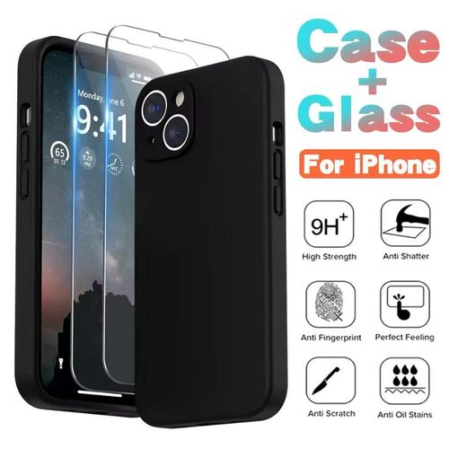 Apple IPhone 13 Pro , 13 Pro Max , IPhone 13 , 14 Silicone Case With MagSafe Deep Black With 2 Screen Protectors. Black