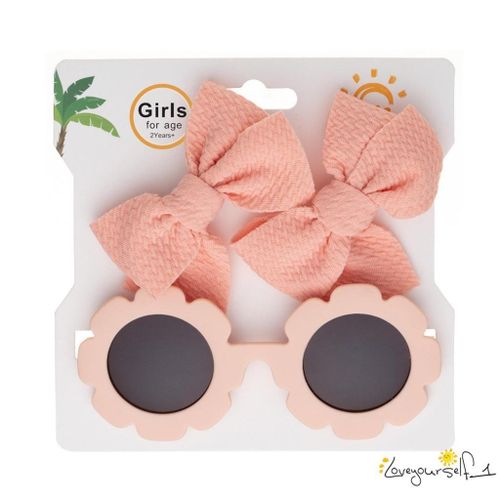 B930G-Kids Sunglasses and Hair Clips Lightweight Sunflower Sun Protection Glasses for Toddler Girl Outdoor Beach Holiday