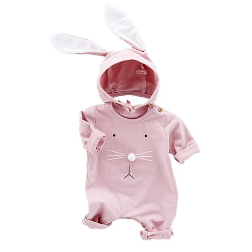Baby Jumpsuits Cotton Breathable Long Sleeve Rabbit Print Jumpsuit with Rabbit Ears Hat New,80 NO5111