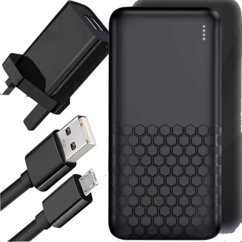 10000mAh  Fast Power Bank 22.5W And Dual USB Wall Charger 12watts- Black