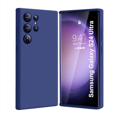 Samsung Galaxy S24, S24 Plus, S24 Ultra Case- Silicone Full Cover Protective Case with Soft Microfiber Lining Support Wireless Charging-Blue