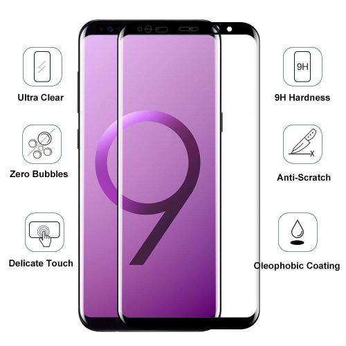 Samsung Galaxy S8, S8 Plus, S9, S9 Plus Full-Glue Tempered Glass/Screen Guard Designed, Featuring Edge To Edge Full Screen Coverage With Easy Installation Kit-Black
