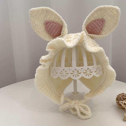 Baby Knitted Hat Cozy Wool Eaves Hat Warm Hat For Winter Girls Beige