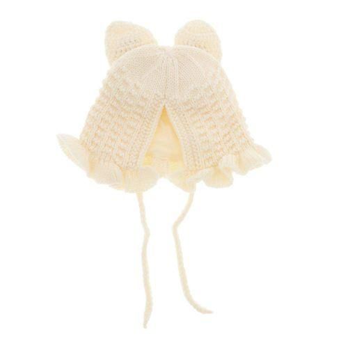 Baby Knitted Hat Cozy Wool Eaves Hat Warm Hat For Winter Girls Beige