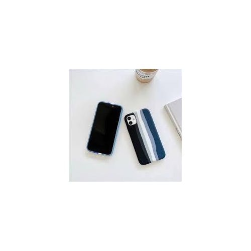 iPhone 15 14 13 12 11 Pro Max Liquid Soft Silicone Rainbow Phone Case-Black ,Blue