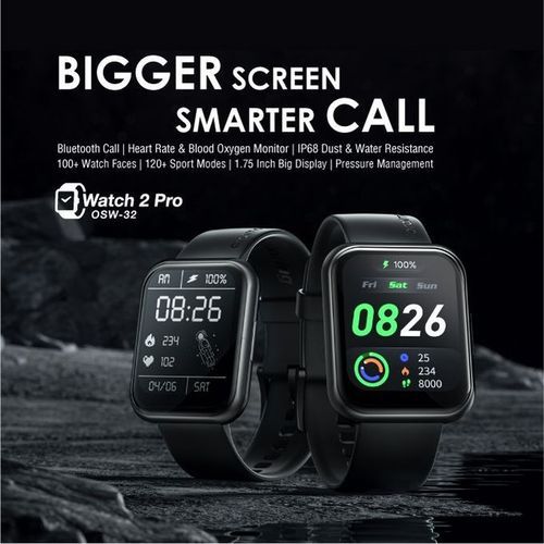 Oraimo Smart Watch 2 Pro OSW - 32 Calling, Quick Reply Sms Smart Watch - Black