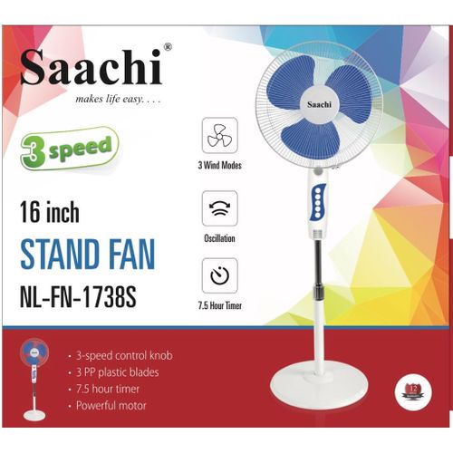 Saachi Buy One Get One Free 3 Speed Round Base Stand Fan - White & Blue
