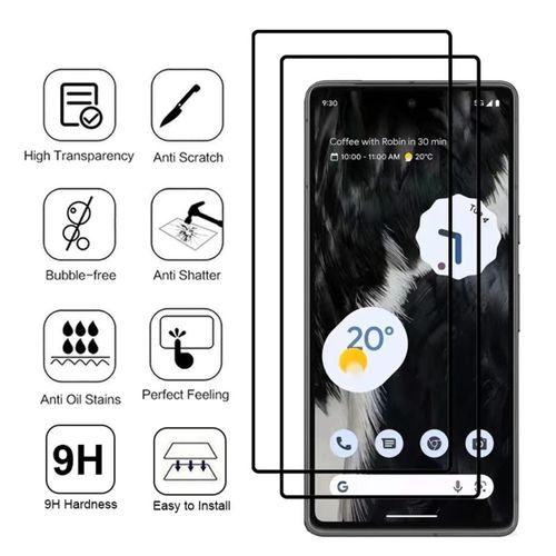 Google Pixel 5, 5a 5G, 6, 6a, 6 Pro Screen Protector Guard Curved Clear Full Glue Tempered Glass-Black