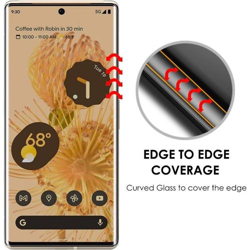 Google Pixel 5, 5a 5G, 6, 6a, 6 Pro Screen Protector Guard Curved Clear Full Glue Tempered Glass-Black