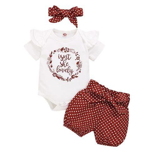 Baby Girl Polka Dot Short Sleeve Short Bodysuit With Headband
