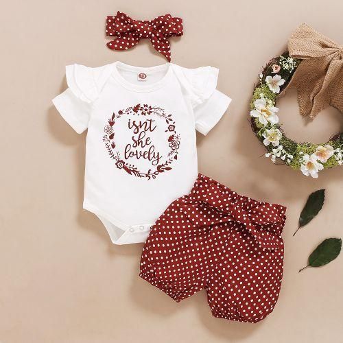 Baby Girl Polka Dot Short Sleeve Short Bodysuit With Headband