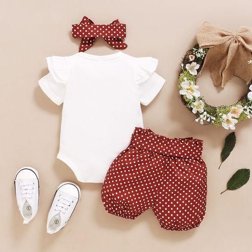 Baby Girl Polka Dot Short Sleeve Short Bodysuit With Headband