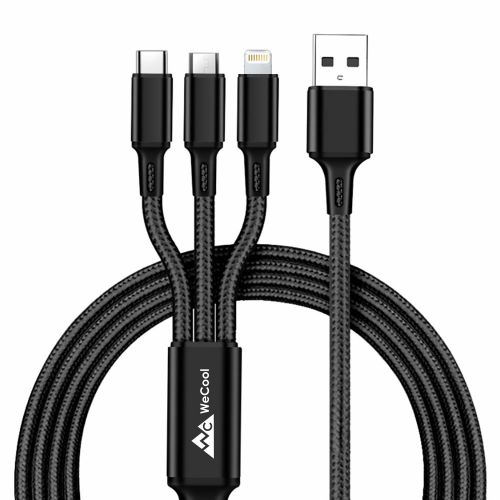 3 IN 1 USB Fast Charging And Data Cable 100CM Original High Quality Universal Charger Cable - Black