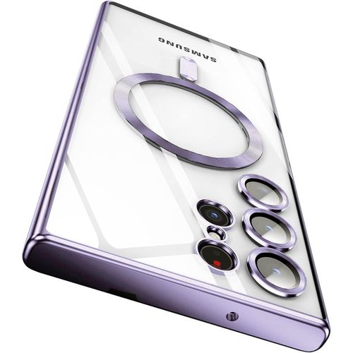 Plating Magsafe Case For Samsung Galaxy S23 Ultra Wireless Charging Magnetic Transparent Case With Lens Protection Cover