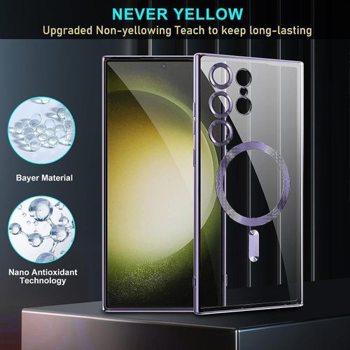Plating Magsafe Case For Samsung Galaxy S23 Ultra Wireless Charging Magnetic Transparent Case With Lens Protection Cover
