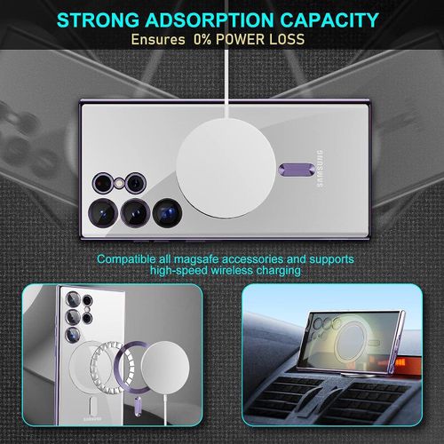 Plating Magsafe Case For Samsung Galaxy S23 Ultra Wireless Charging Magnetic Transparent Case With Lens Protection Cover