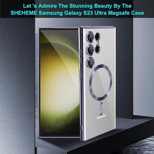 Plating Magsafe Case For Samsung Galaxy S23 Ultra Wireless Charging Magnetic Transparent Case With Lens Protection Cover