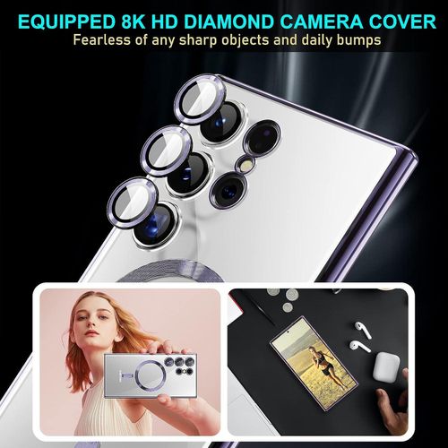 Plating Magsafe Case For Samsung Galaxy S23 Ultra Wireless Charging Magnetic Transparent Case With Lens Protection Cover