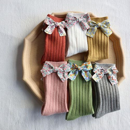 Toddlers Socks High Knee Girls Long Sock Floral Baby Bows